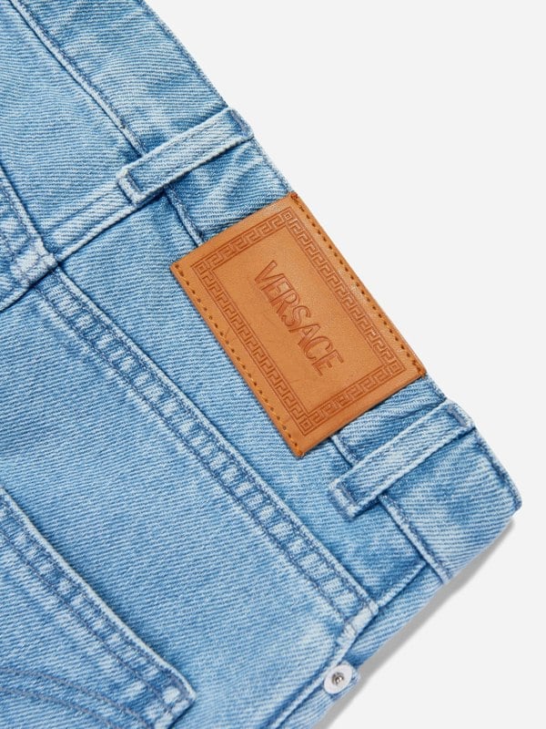 Versace Girls Embroidered Flowers Denim Shorts in Blue