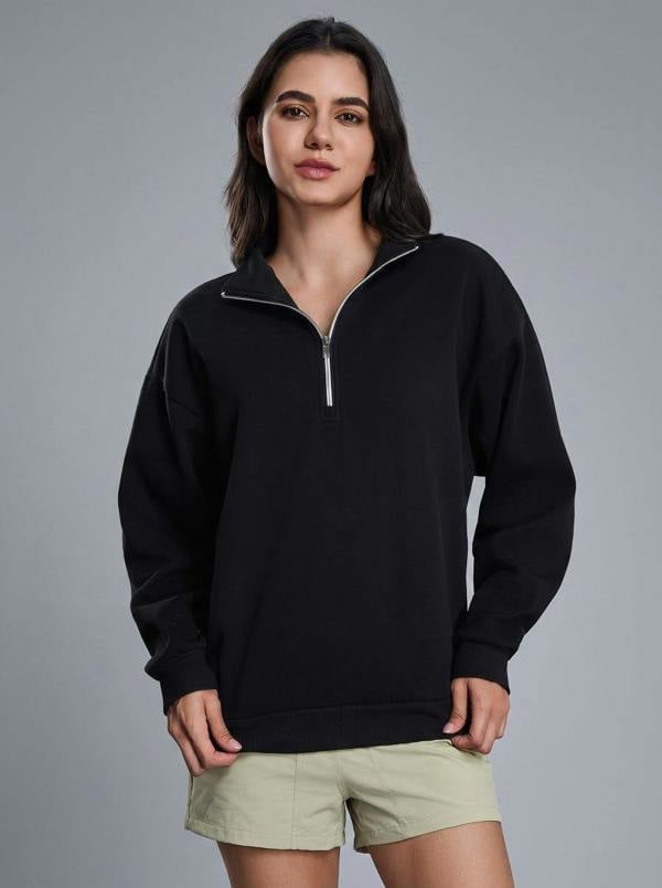 Anniou Fleece Lined Quarter Zip Pullover - Black