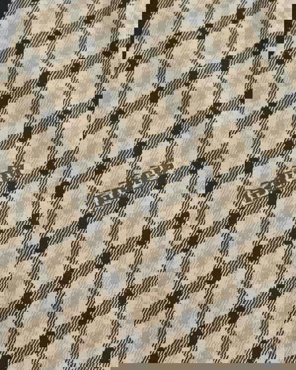 Lambretta Mens Check Classic Mod Ska Casual Smart Polo, beige and black plaid pattern fabric with Lambretta logo.