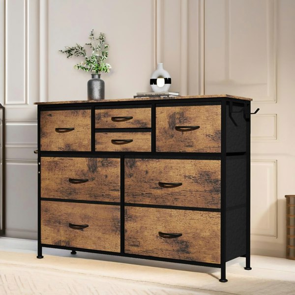 Rafaelo Mobilia Bedroom Chest With 8 Fabric Drawers Rustic Brown