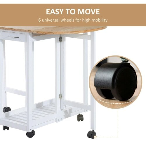 Wyld Haus Rasola Wooden White Mobile Drop Leaf Dining Table With Stools Drawers Shelving And Wheels