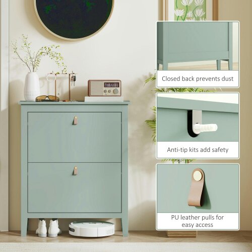 Wyld Haus Sela Wooden Mint Green Modern 2 Drawer Shoe Cabinet  Faux Leather Handles