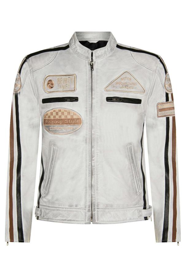 Infinity Leather Mens Racing Moto Badges Biker Leather Jacket