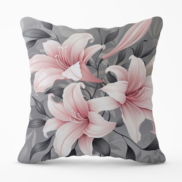 Warren Reed Pink Lilies On Grey Cushions