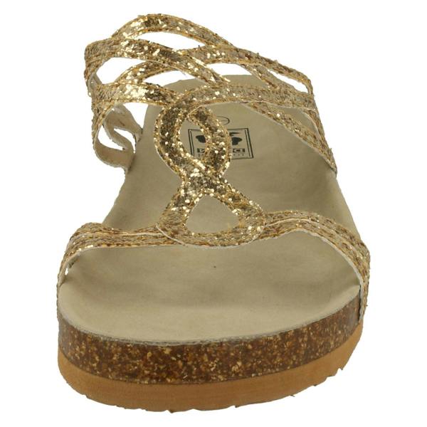 Down to Earth Ladies Down To Earth Cork Effect Glitter Sandals