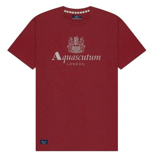 Aquascutum Mens Bordeaux Big Logo T-Shirt - Bordeaux/Burgundy - 