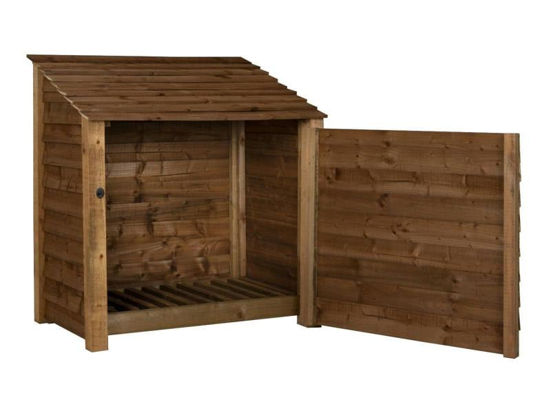 Arbor Garden Solutions Wooden Log Store with Door W-119cm, H-126cm or 180cm, D-88cm - Brown Finish
