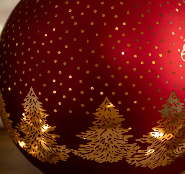 Samuel Alexander 15cm Battery Operated Light up Santa Glass Ball in Red with Warm White LEDs