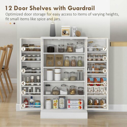 Wyld Haus Kanese Wooden White 6 Tier Kitchen Pantry Cabinet With Slatted Door Racks
