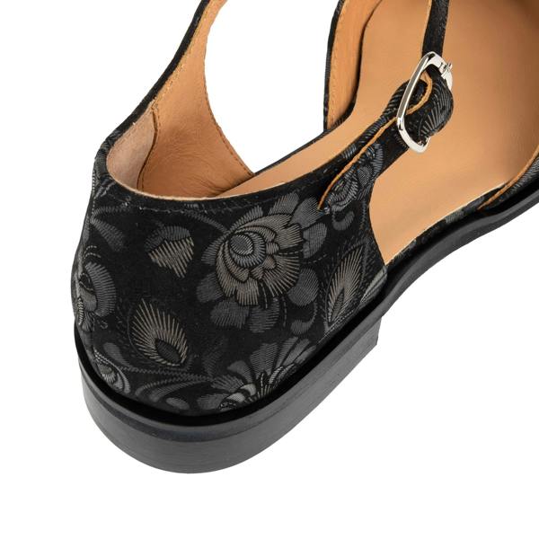 Embassy London Gigot - Black Emboss - Women's Closed Heel Round-Toe Leather Flat Sandal