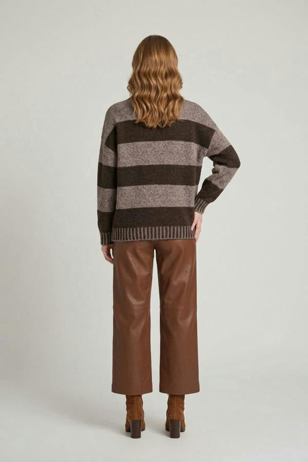 Chocolate | Striped Drop Shoulder High Neck Jumper