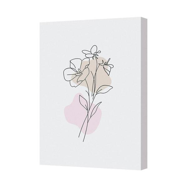 Benjamin Tate Design Minimalist Floral Line Art Canvas Print With Pastel Abstract Shapes Made In UK