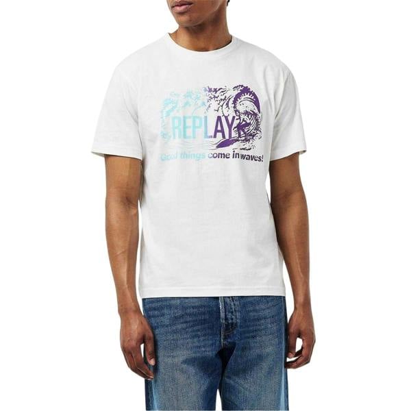 Replay Mens Waves Logo T-Shirt - White - 