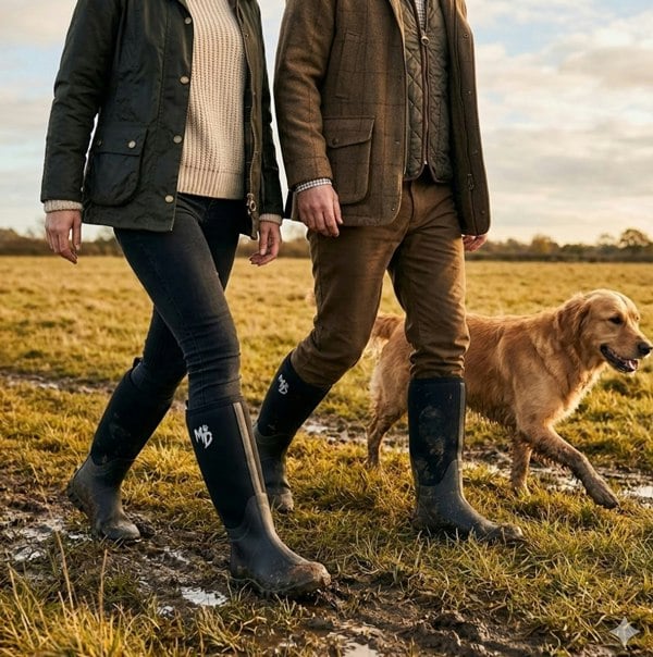 Mud Dogs RUTLAND TALL Neoprene Wellington Boots Black