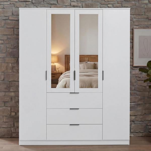 Vida Designs Trega 4 Door 3 Drawer Mirrored Wardrobe
