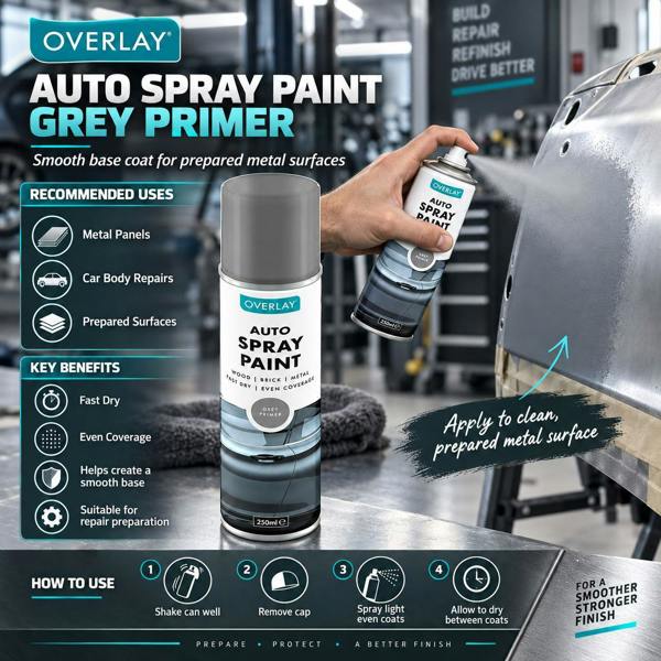Overlay 2X Overlay Grey Primer Auto Professional Spray Paint 250ml
