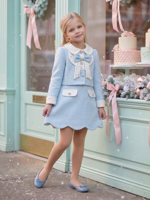 DRESS & Fleur Girls Jacket and Dress Set in Blue