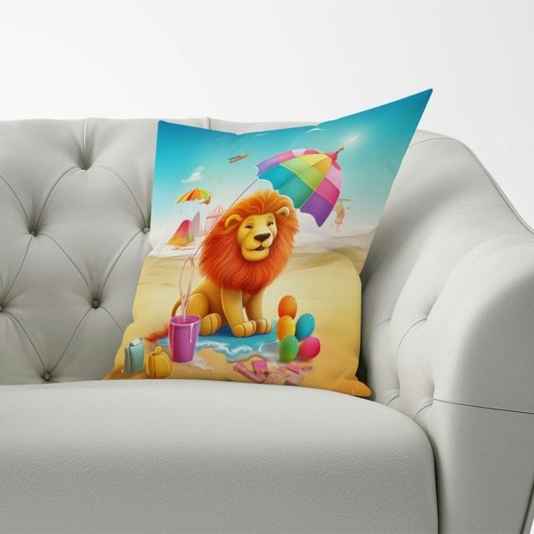 Warren Reed Lion On A Beach Holiday Cushions