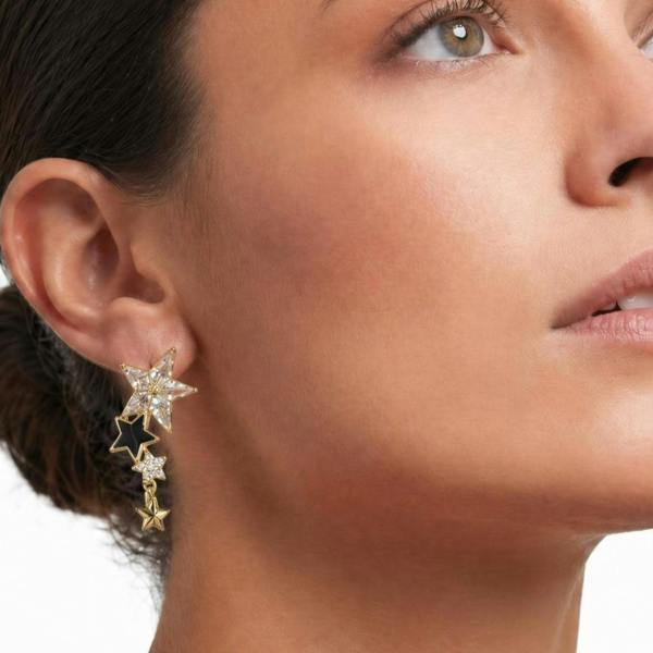 Gold Trip Star Asymmetric Drop Clip On Earrings