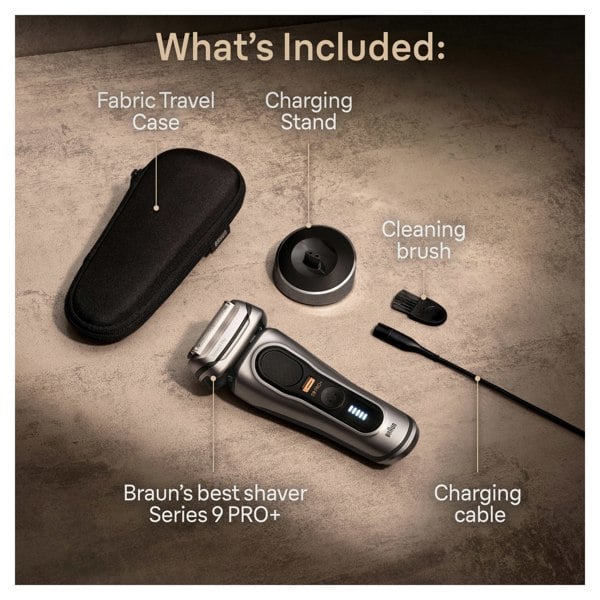 Braun Series Series 9 PRO+ Electric Shaver, Charging Stand, Wet & Dry Shaver - Silver (9417s)