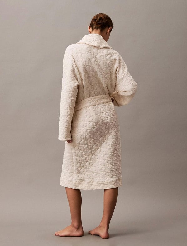 Calvin Klein MODERN TERRY QUILTED Womens Bathrobe Ivory