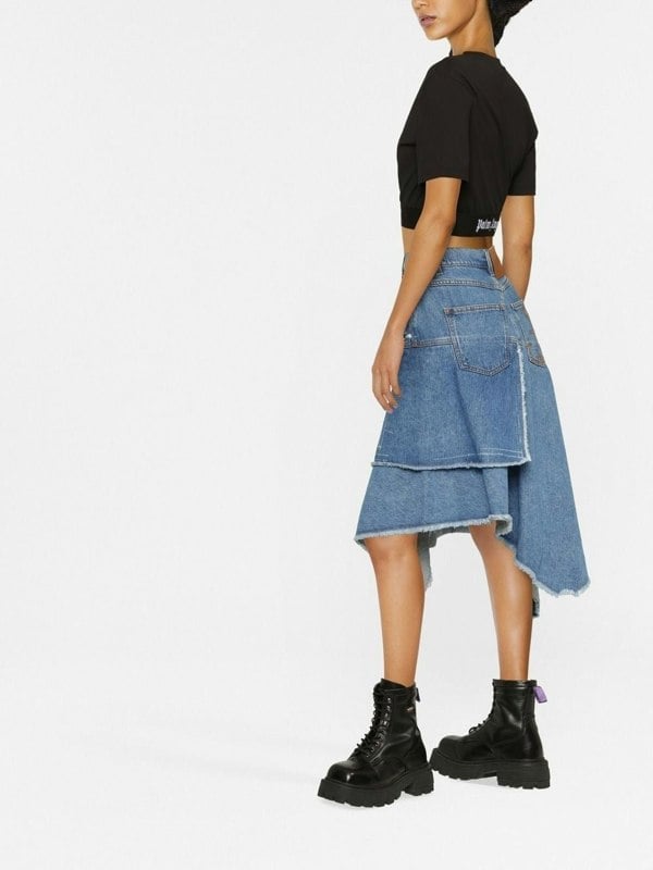 Palm Angels Logo Tape Cropped Tee Black White - Supplied FashionPalm Angels
