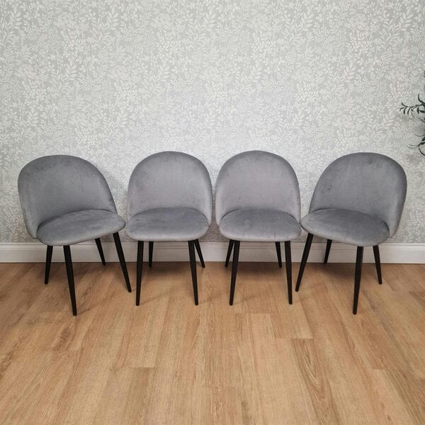 Kosy Koala Light Grey Arrow Pattern Dining Table Set with 4 Grey Velvet Chairs, 117x77x75cm