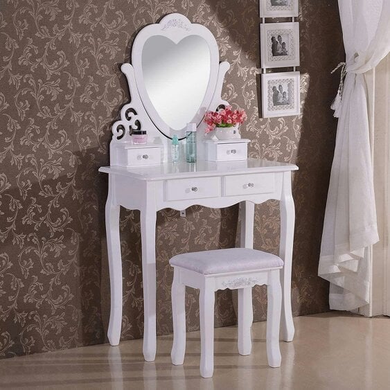 Kosy Koala Dressing Table with Heart Shaped Mirror and Stool Makeup Vanity Mirror Hollywood Table