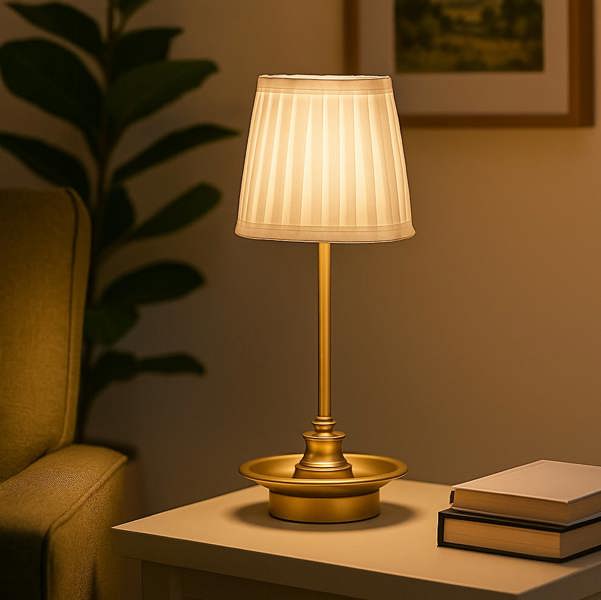Traditional Brass Table Lamp with Soft Pleated Shade