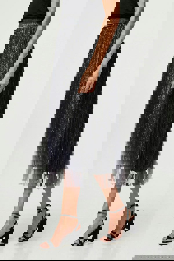 Black | Sparkly Semi Sheer High Waist Midi Skirt
