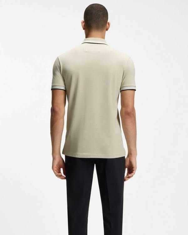 BOSS Green Paddy Mens Cotton-Piqué Polo Shirt with Contrast Logo - Light Beige 276