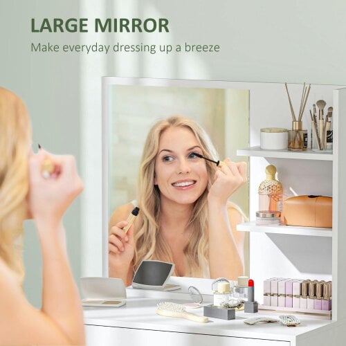 Wyld Haus Ketoli White Dressing Table With Mirror And Integrated Storage Compartments