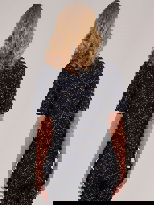 TIGI-Wear Navy Cloud Sketch Floral Pyjama Top