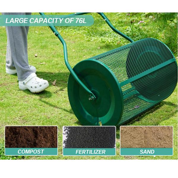 Gr8 Garden 76L Garden Compost Spreader Roller for Lawn, Soil, Peat Moss & Manure