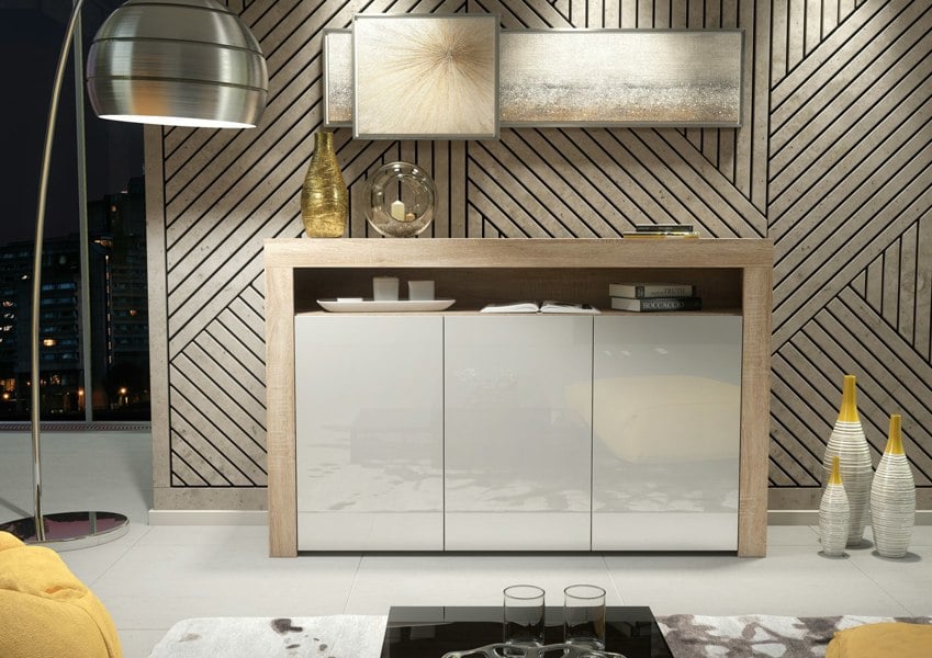 Mex Furniture Modern Sideboard 155cm – Oak Matt Body with White Gloss Doors