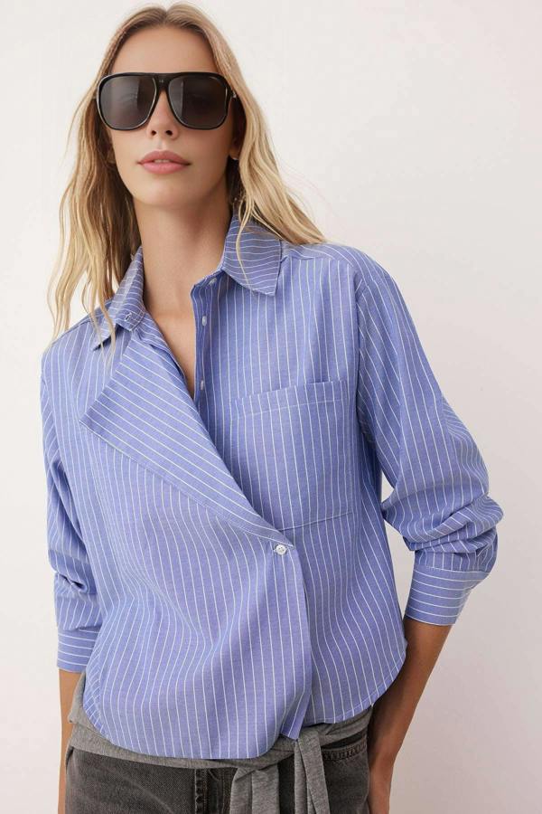 WOVCOR Jacket Collar Striped Woven Shirt