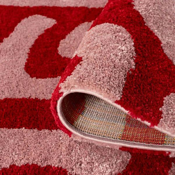 Joli Abstract Red & Pink Plush Pile Rug