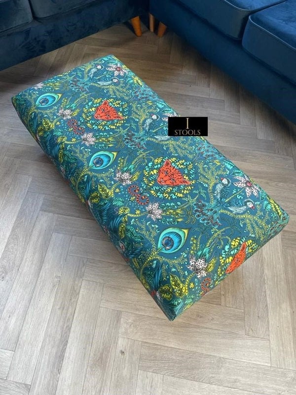 Made to order | Green Printed Fabric Multicolour Footstool Bench - ISTOOLS