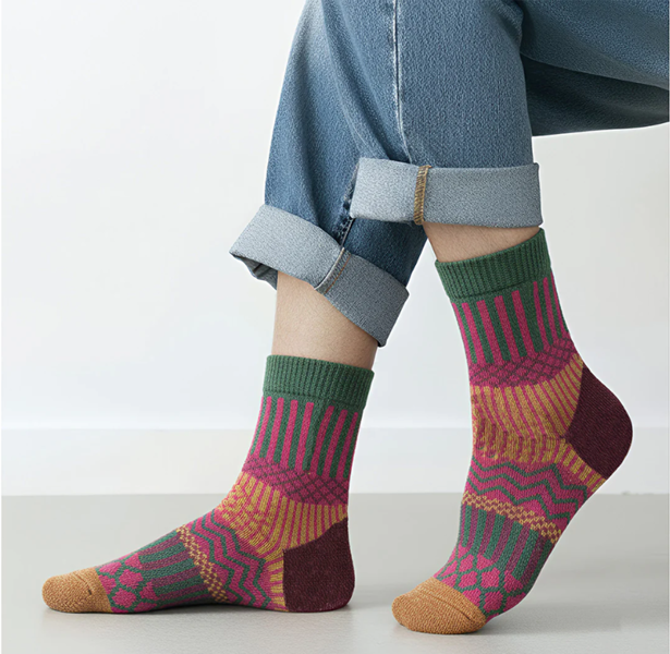 Anysox 5 Pairs Wool Socks One Size 5-9 Thick Warm Multicolor Winter