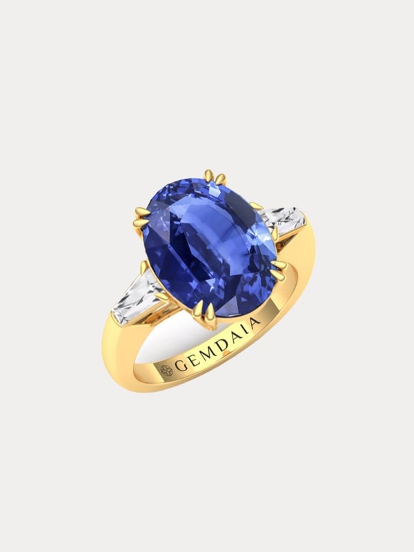 Gemdaia Rare 7ct Blue Sapphire & Diamond Ring