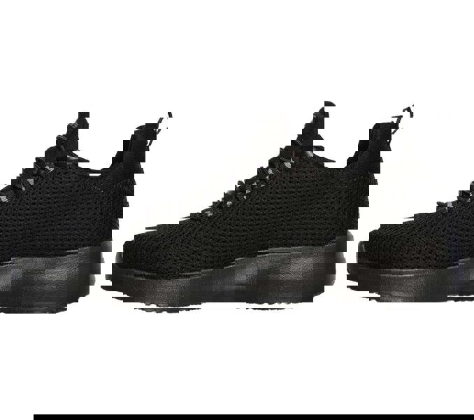 Skechers Dynamight Mens Slip On Comfort Memory Foam Trainers, black breathable mesh athletic shoes with fastener lacing system and cushioned sole.