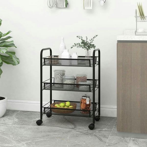 Berkfield 3-Tier Kitchen Trolley Black 46x26x64 cm Iron