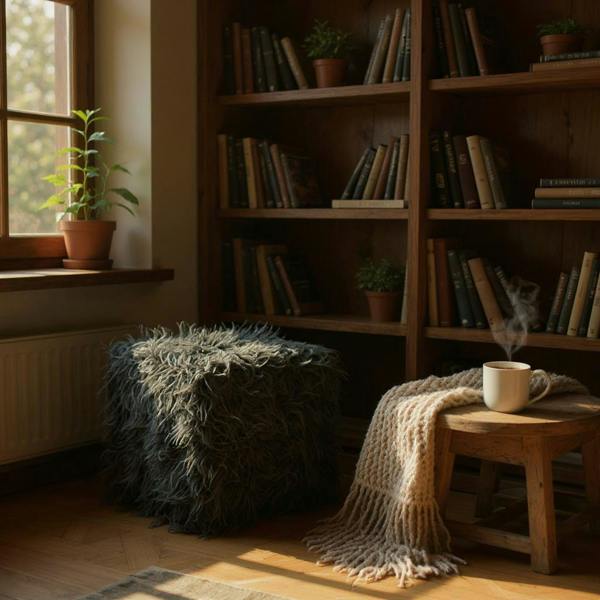 38CM DARK GREY FLUFFY FOOTSTOOL