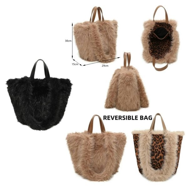 Love EMVY Leopard Teddy Reversible Tote Bag – Sparkly Finish