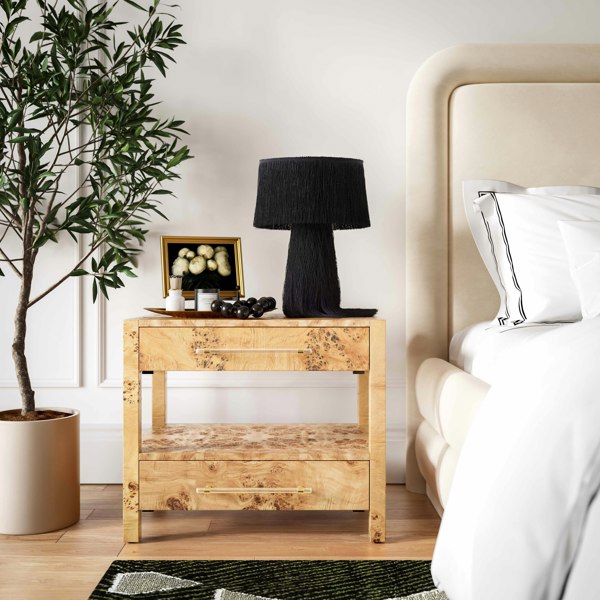 Furniture Edit Brandyss Natural Burl Nightstand Bedside Table