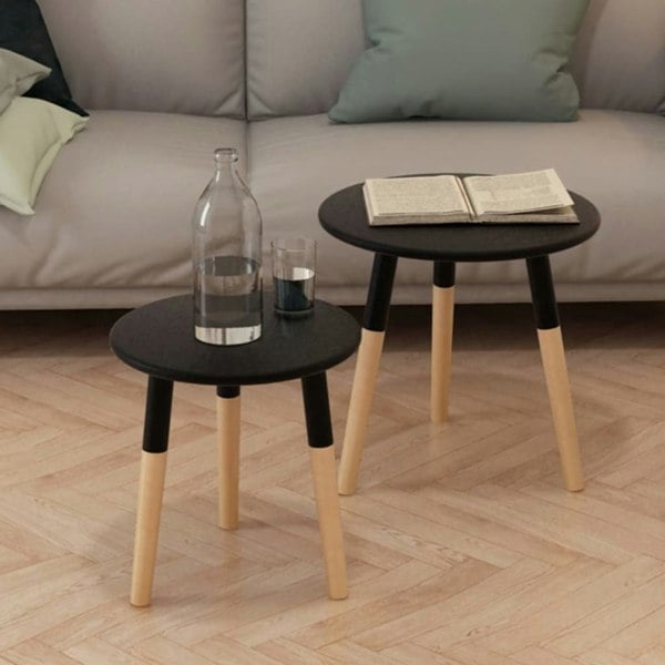 Berkfield Side Table Set 2 Pieces Solid Pinewood Black