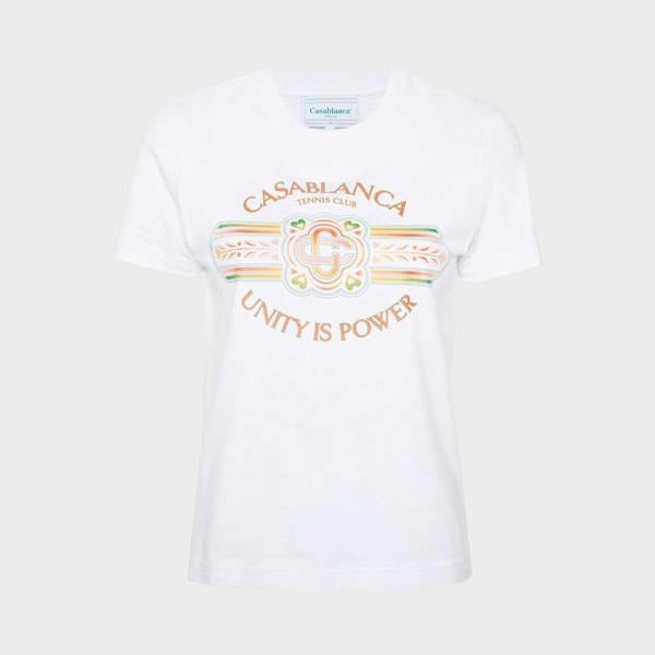 Supplied Fashion Casablanca white fitted cotton t-shirt featuring a colourful Unity Is Power graphic print