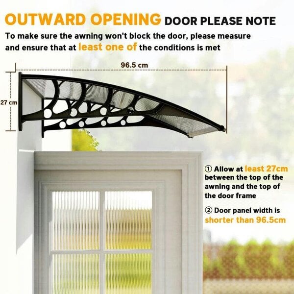 Front Door Canopy, Outdoor Awning, Rain Shelter for Window, Porch and Front/Back Door, 103 x 96.5 cm, Clear