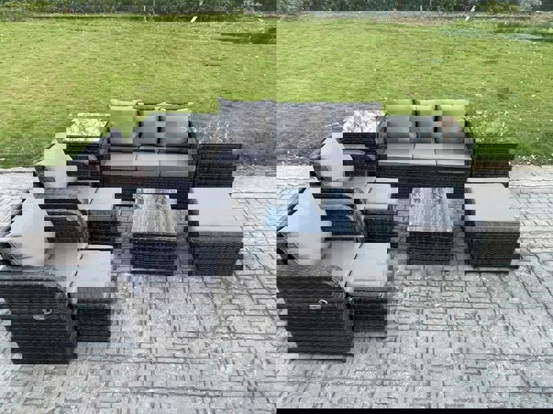 Fimous Patio Garden Furniture Sets Wicker 8 Seater Outdoor Rattan Furniture Sofa Sets with Square Coffee Table 2 Side Tables 3 Footstools