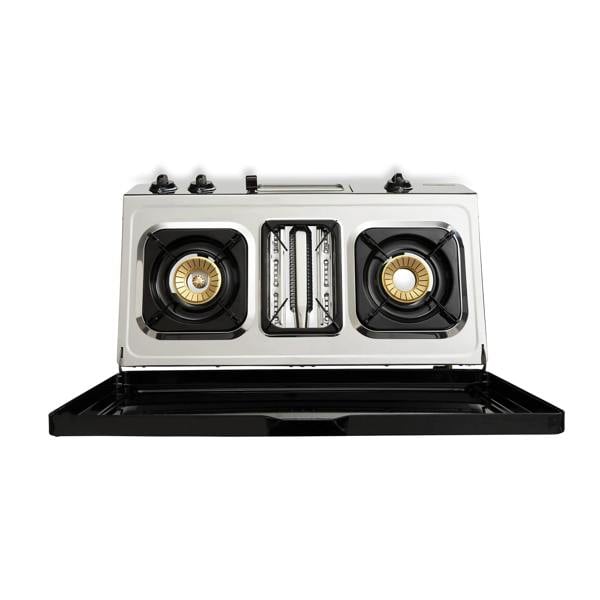 Stove top with two burners on a white background